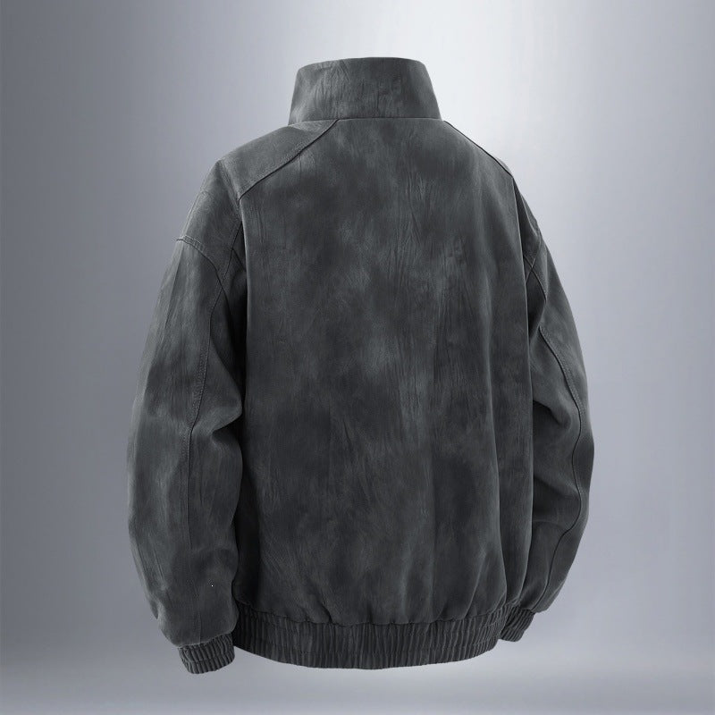Herren Utility-Harringtonjacke in Lederoptik mit Mehrfachtaschen und elastischem Saum Echoarchiv