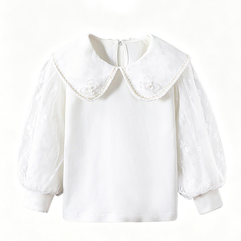 Mädchen Bluse mit elegantem Tüllkragen und floralen Applikationen Echo Archiv