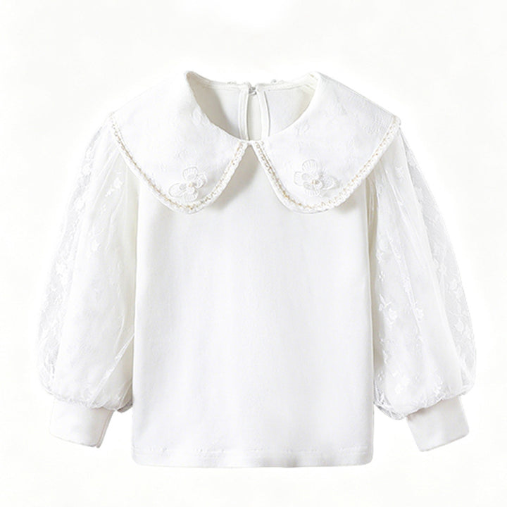 Mädchen Bluse mit elegantem Tüllkragen und floralen Applikationen Echo Archiv