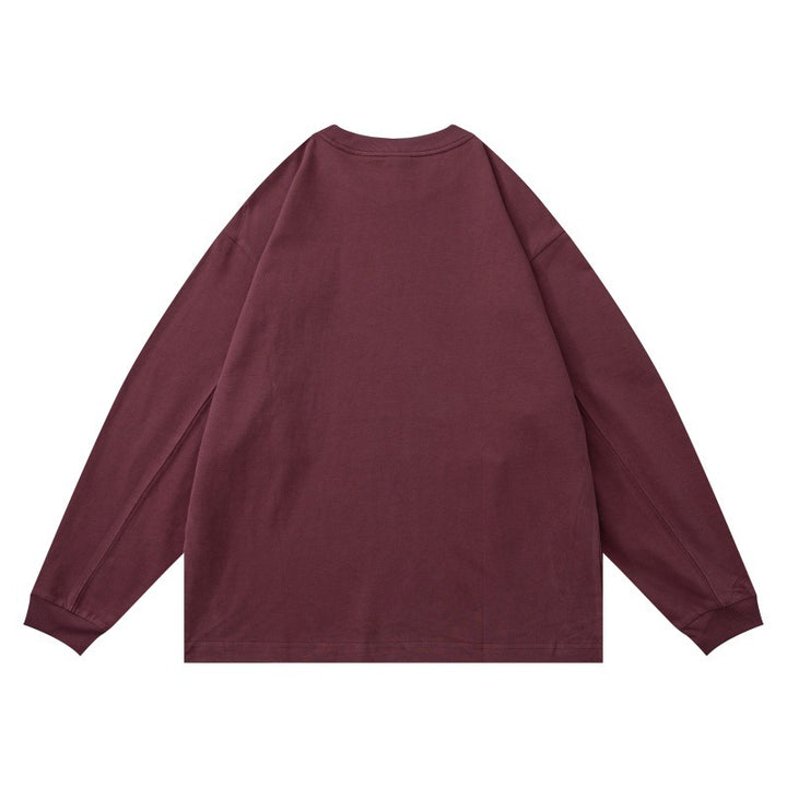 Unisex Oversize-Langarmshirt aus schwerer Baumwollmischung mit Rundhals und dezenter Bruststickerei Echoarchiv
