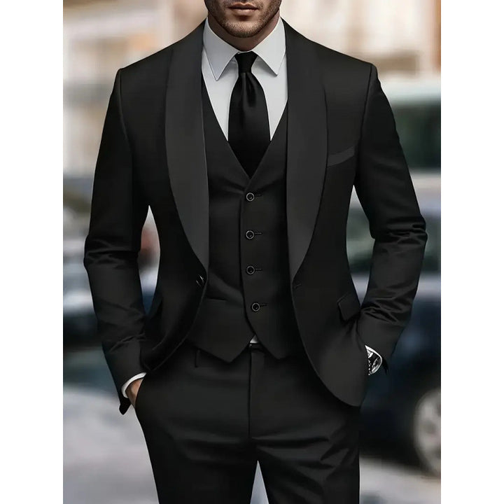 Herren eleganter Anzug mit schmalem Schnitt und luxuriösem Satin-Revers Echoarchiv