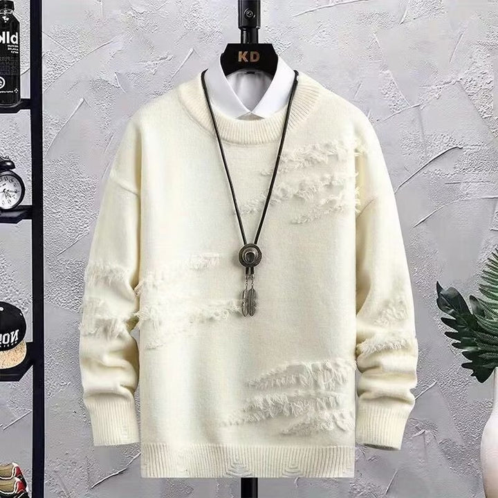 Herren Oversized Strickpullover mit Fransen‑Used‑Details und Rundhalsausschnitt Echoarchiv