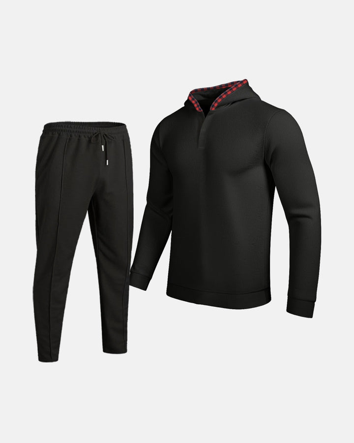 Herren Sportlicher Hoodie mit Karodetails und passtgenauen Jogginghose Echoarchiv