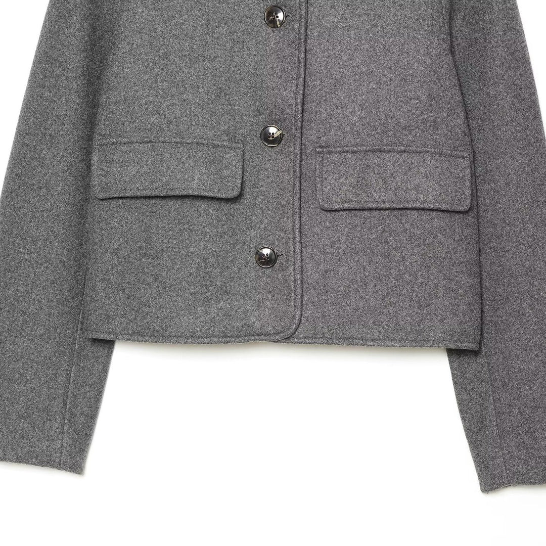 Damen Kurzjacke aus Wollmix mit Hemdkragen, aufgesetzten Pattentaschen und kastiger Cropped‑Silhouette Echoarchiv
