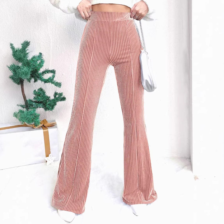 Damen Hochtaillierte gerippte Samt-Hose mit weitem Bein Echo Archiv