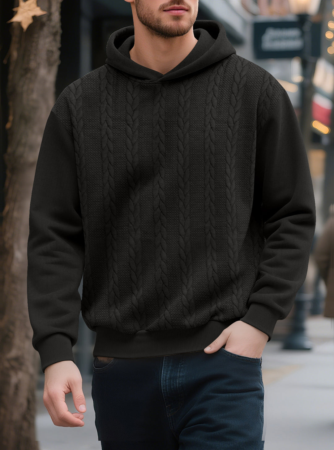 Herren Kapuzensweater mit innovativer Strickstruktur Echoarchiv