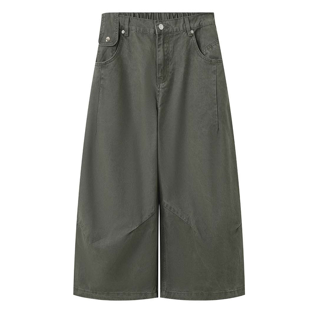 Damen Weite hochtaillierte Culotte-Hose aus Baumwoll-Twill mit großen Aufgesetzten Taschen Echoarchiv