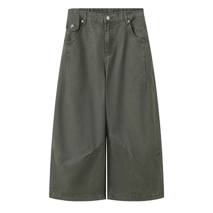 Damen Weite hochtaillierte Culotte-Hose aus Baumwoll-Twill mit großen Aufgesetzten Taschen Echoarchiv