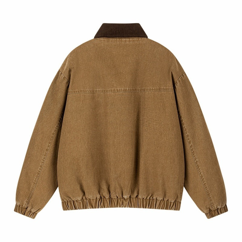Herren Oversize Denim‑Bomberjacke mit Rippenkragen, elastischem Saum & schrägen Pattentaschen Echoarchiv