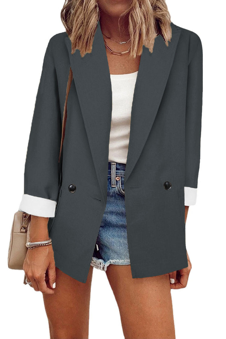 Damen Oversize Longline-Blazer mit 3/4-Ärmeln, Kontrastumschlag und aufgesetzten Taschen Echoarchiv