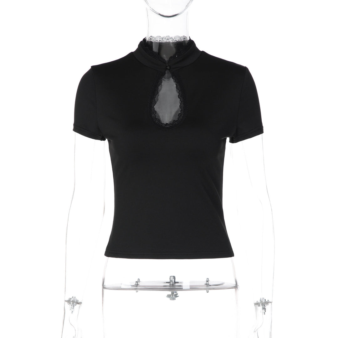 Damen Elegantes Kurzarm-Top mit Spitzeneinsatz Echo Archiv