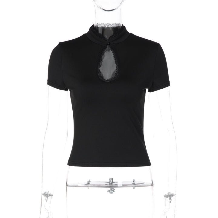 Damen Elegantes Kurzarm-Top mit Spitzeneinsatz Echo Archiv