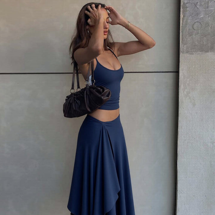 Damen Maxikleid mit asymmetrischem Saum und verstellbarem Träger Echo Archiv