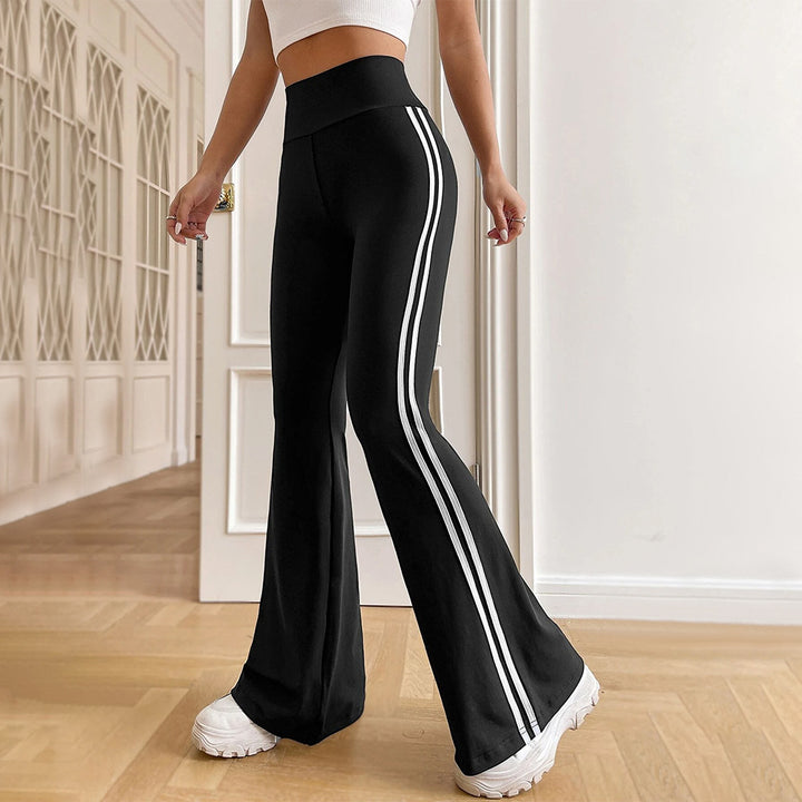 Damen hochgeschnittene Flared-Sporthose mit taillenformendem Komfortbund und seitlichen Kontraststreifen – Avérine