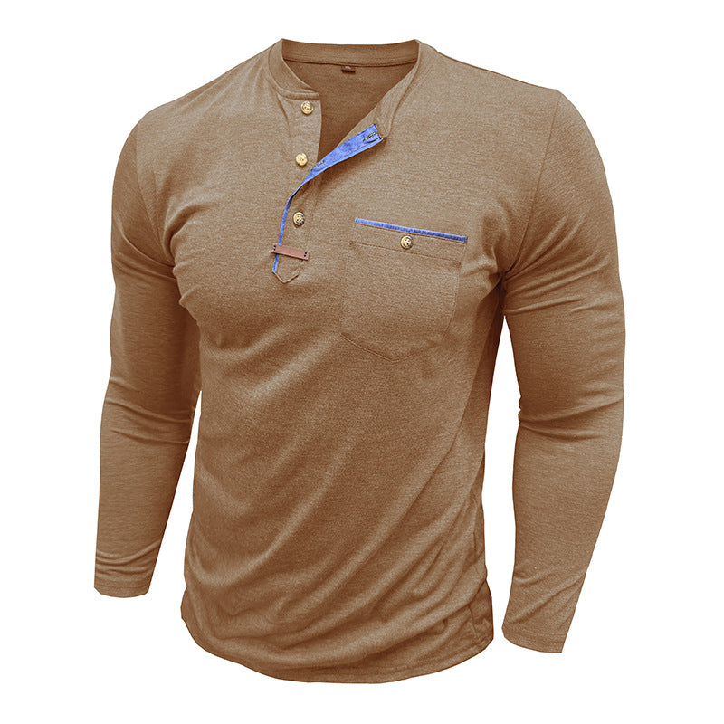 Herren Langarm-Hemd mit Henley-Ausschnitt und Brusttasche Echoarchiv