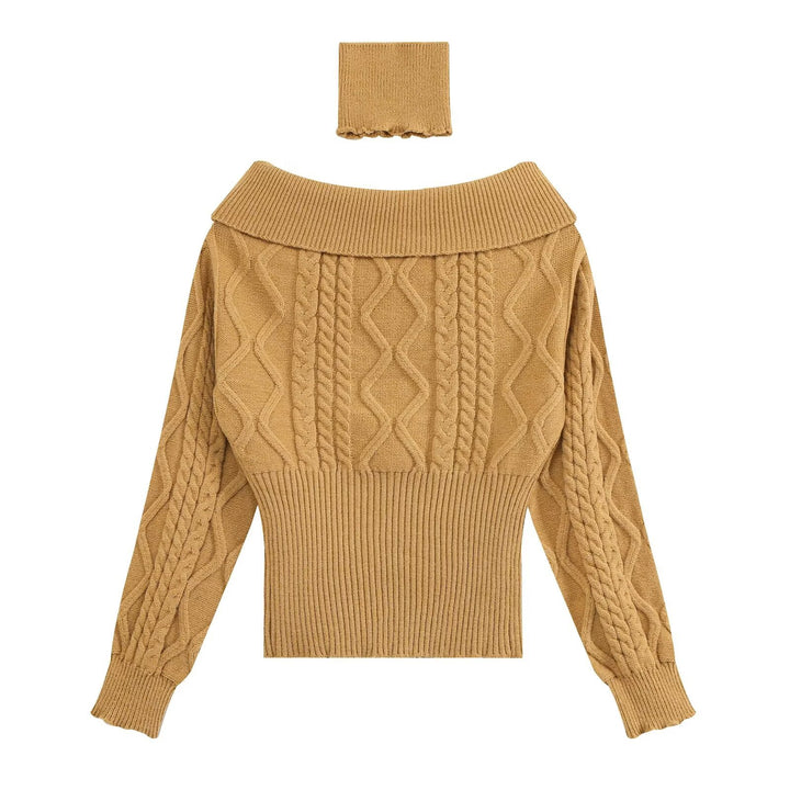 Damen Schulterfreier Zopfmuster-Pullover mit weitem Umschlagkragen Echo Archiv
