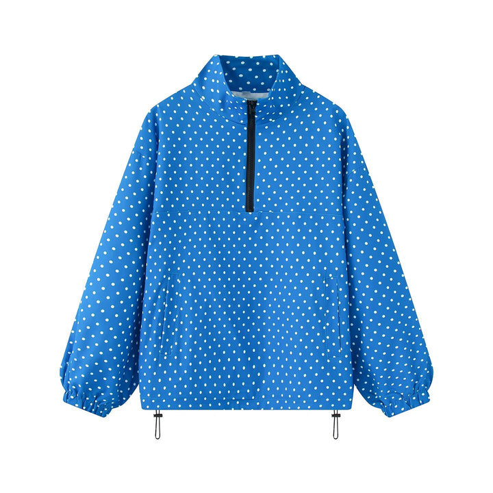 Damen Gepunkteter leichter Anorak mit Halbzip, Kängurutasche und Kordelzug Echo Archiv