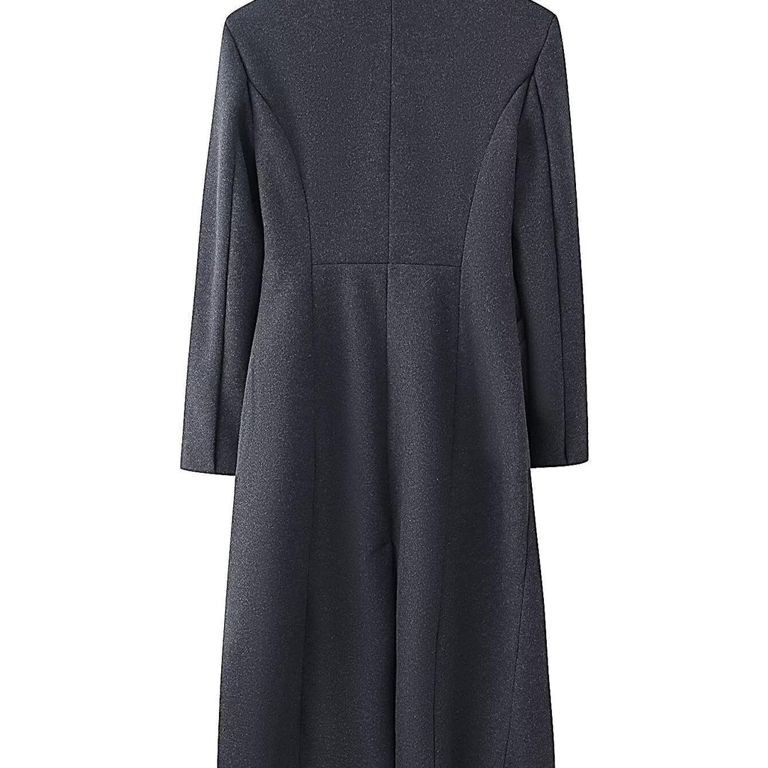 Damen Eleganter Wollmix-Langmantel mit schalkragenloser Optik und Ein-Knopf-Verschluss Echo Archiv