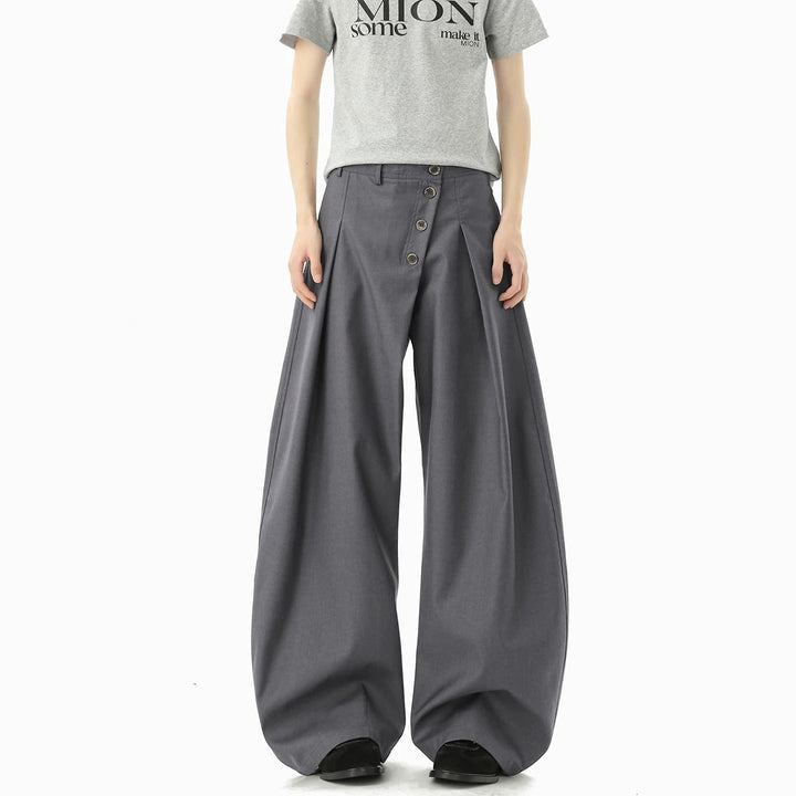 Damen Modische Weitgeschnittene Hose mit Knopfdetails Echoarchiv
