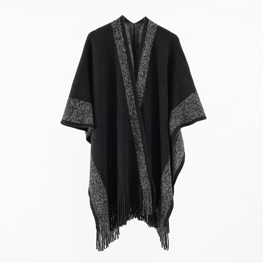 Damen Oversize-Strickcape mit Fransen und kontrastierter Bordüre Echo Archiv