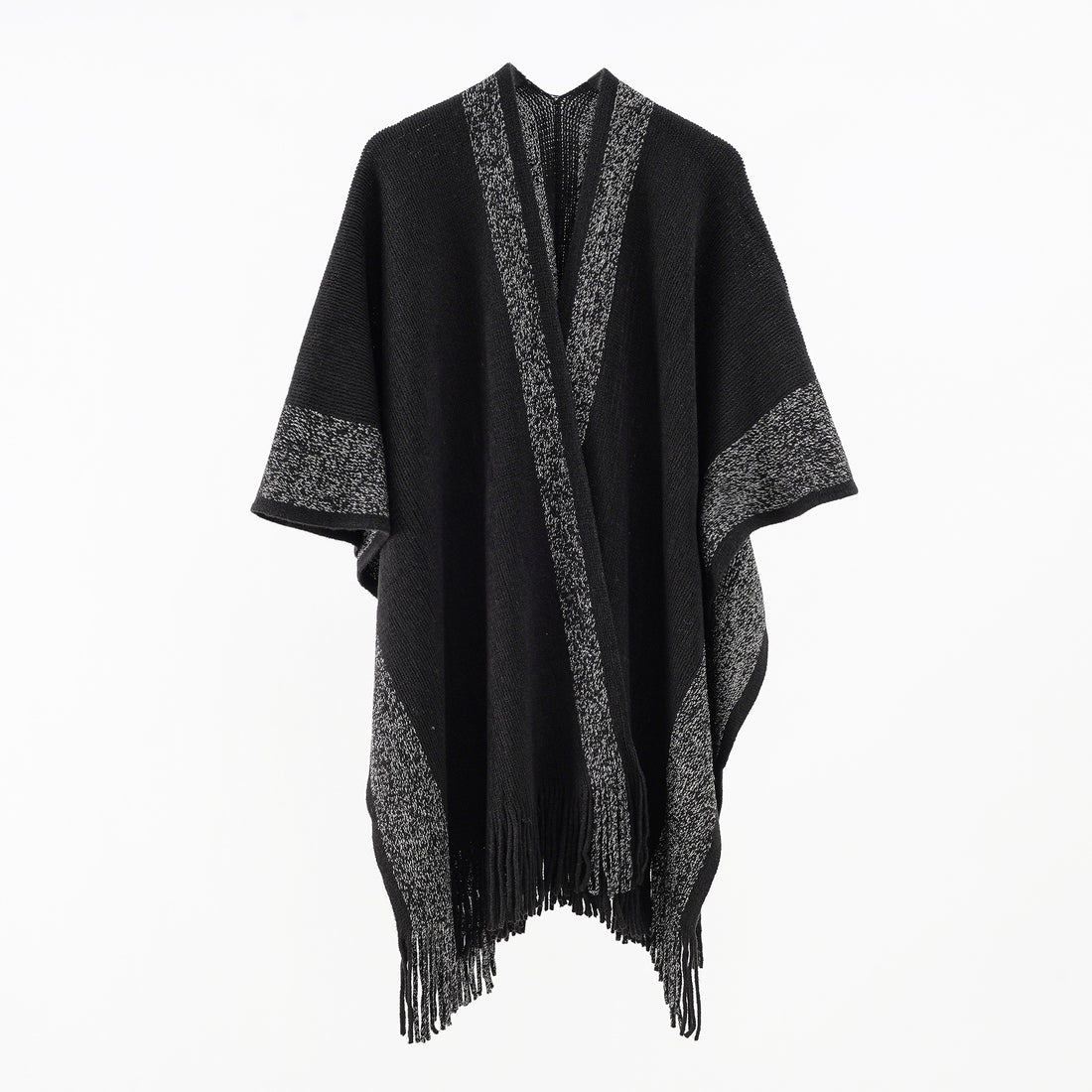 Damen Oversize-Strickcape mit Fransen und kontrastierter Bordüre – Veloura