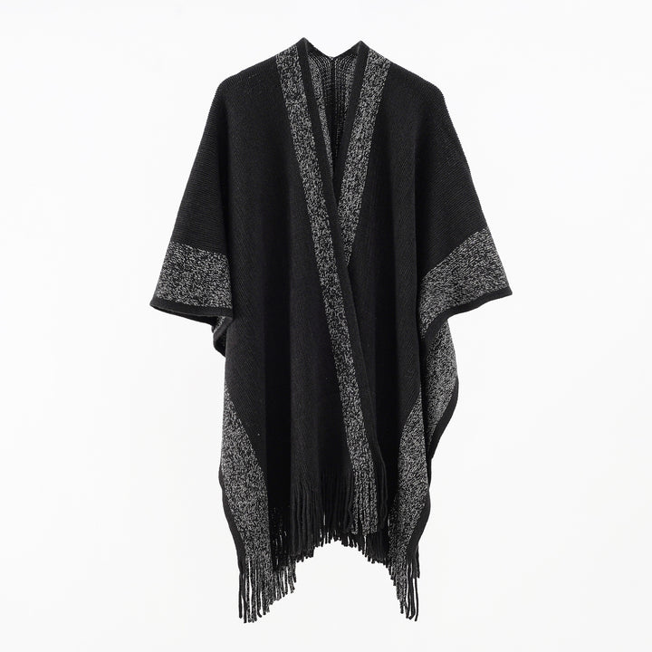 Damen Oversize-Strickcape mit Fransen und kontrastierter Bordüre Echo Archiv