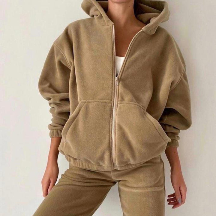 Damen oversized Hoodie mit Kängurutasche und Cargo-Jogginghose Set – Auréline