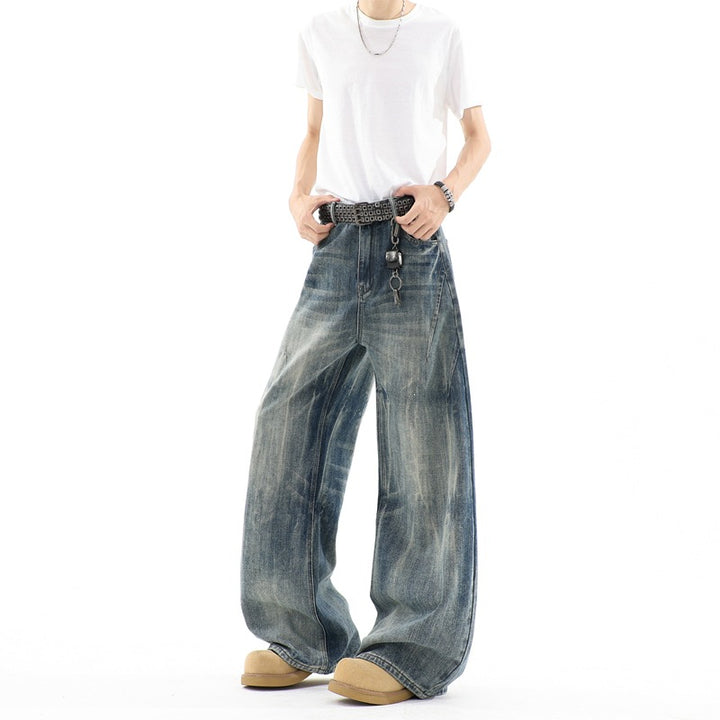 Herren Ultraweite Baggy-Jeans mit tiefem Schritt und strukturierter Faltenoptik Echoarchiv
