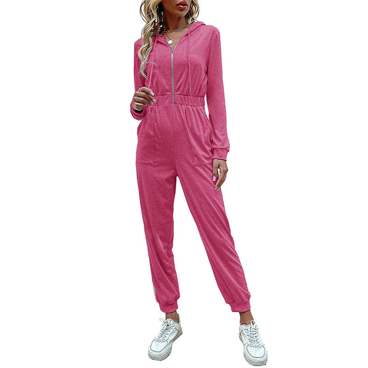 Damen Lässiger Jumpsuit-Overall mit Reißverschluss, elastischer Taille und Bündchen Echoarchiv