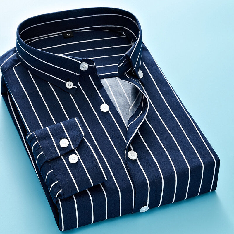 Herren nan gestreiftes Business-Hemd mit Button-Down-Kragen, Brusttasche und bügelleichtem Baumwollmix Echo Archiv