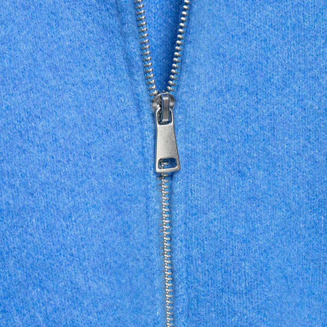 Damen Kurze Strickjacke mit Reißverschluss, weitem Polokragen und geripptem Saum Echoarchiv
