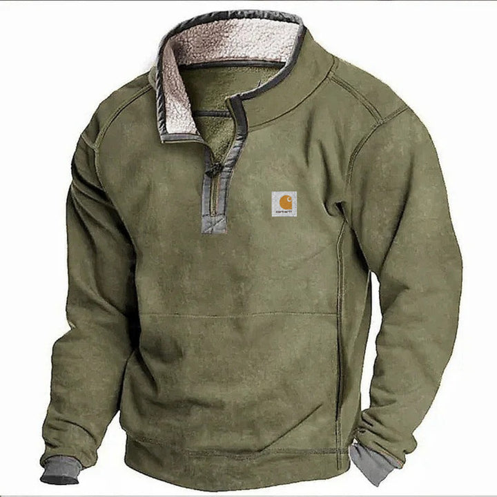 Herren Sherpa-Fleece-Pullover mit Halbzipper und Kontrastbesatz Echoarchiv