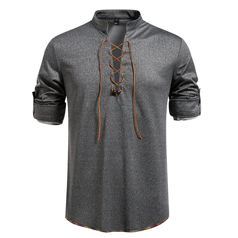Herren Langarmshirt mit Kordelzug und Stehkragen Echoarchiv