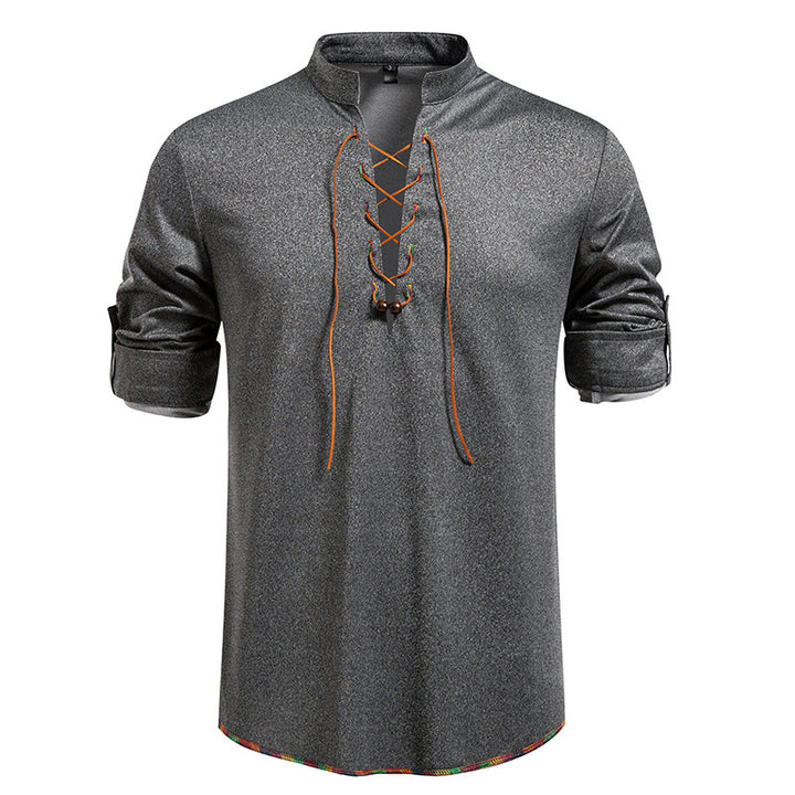 Herren Langarmshirt mit Kordelzug und Stehkragen Echoarchiv