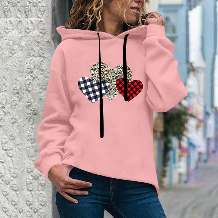 Damen lässiger Oversize Kapuzenpullover mit Herz‑und‑Pfotenprint, Kordelzug und gerippten Bündchen – Auréline