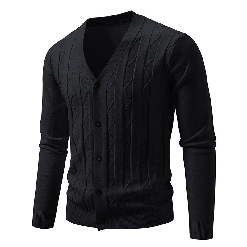 Herren nan V-Ausschnitt Strickjacke mit dezenter Zopfmusterstruktur und durchgehender Knopfleiste Echo Archiv