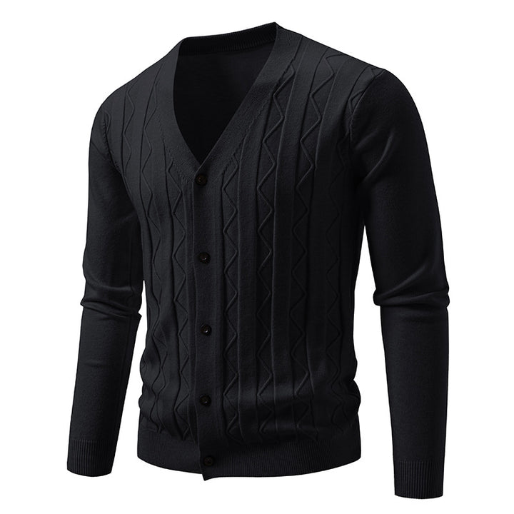 Herren nan V-Ausschnitt Strickjacke mit dezenter Zopfmusterstruktur und durchgehender Knopfleiste Echo Archiv