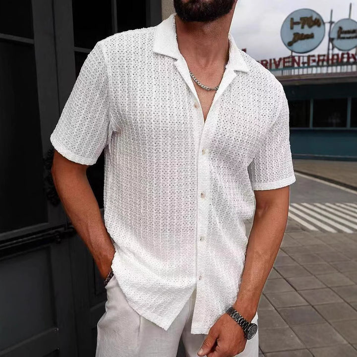 Herren Kurzarmhemd mit strukturiertem Design und entspannter Passform Echoarchiv