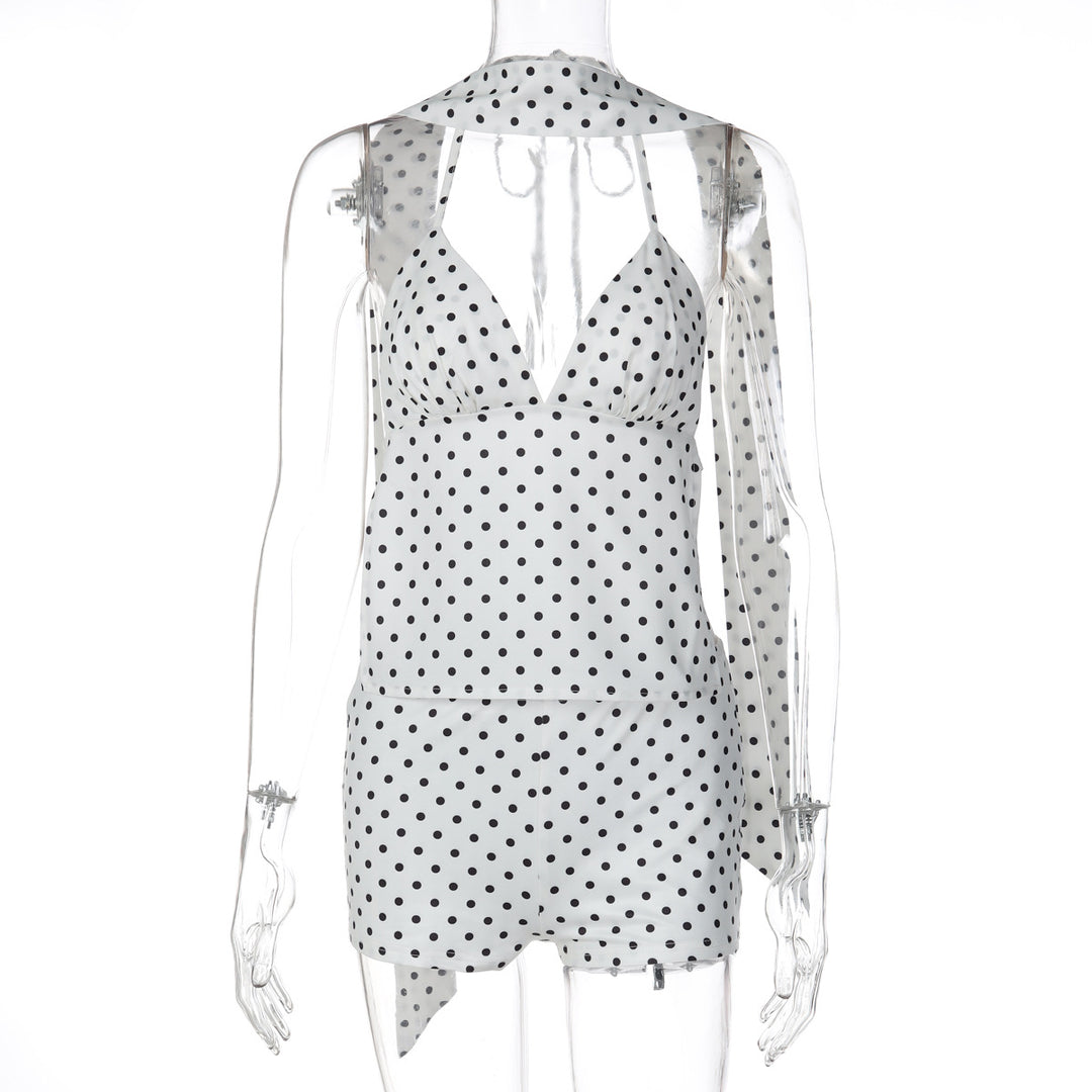 Damen trendiger Jumpsuit mit Halterneck und Punkten Echo Archiv