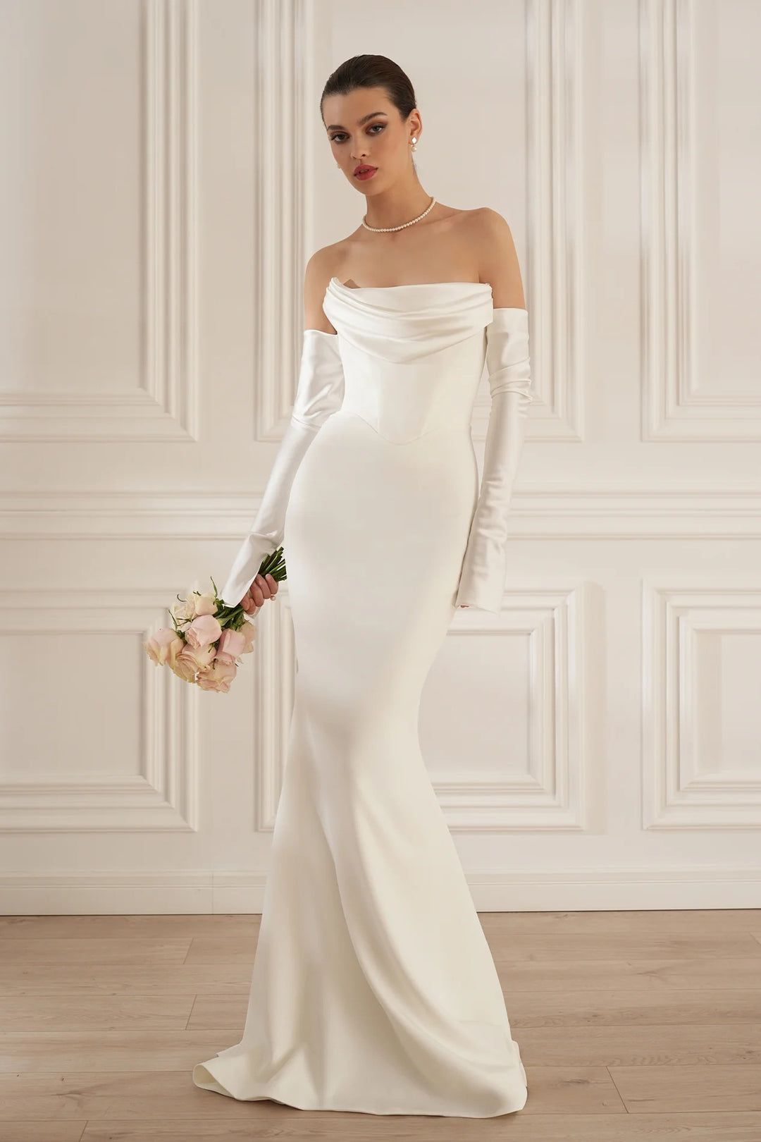 Damen Elegantes Meerjungfrau-Kleid mit schulterfreiem Design und langen Ärmeln Echo Archiv