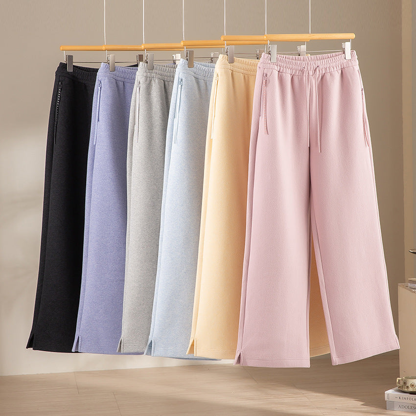 Damen weite French‑Terry Lounge-Sweatpant mit hohem Bund, Kordelzug und seitlichen Schlitzen Echoarchiv