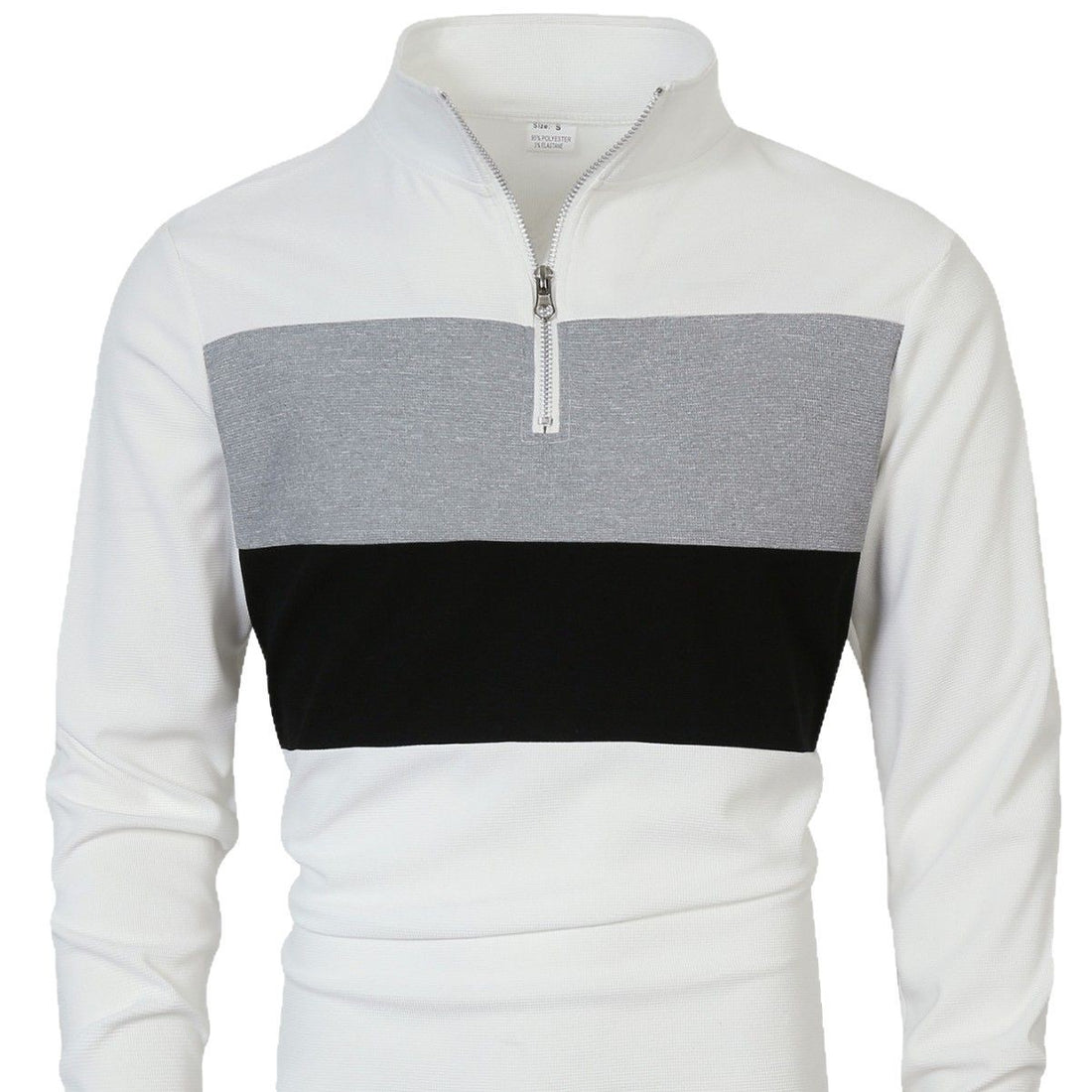 Herren Halbzip-Pullover mit Stehkragen, breitem Blockstreifen und fein gerippter Struktur – Norvane