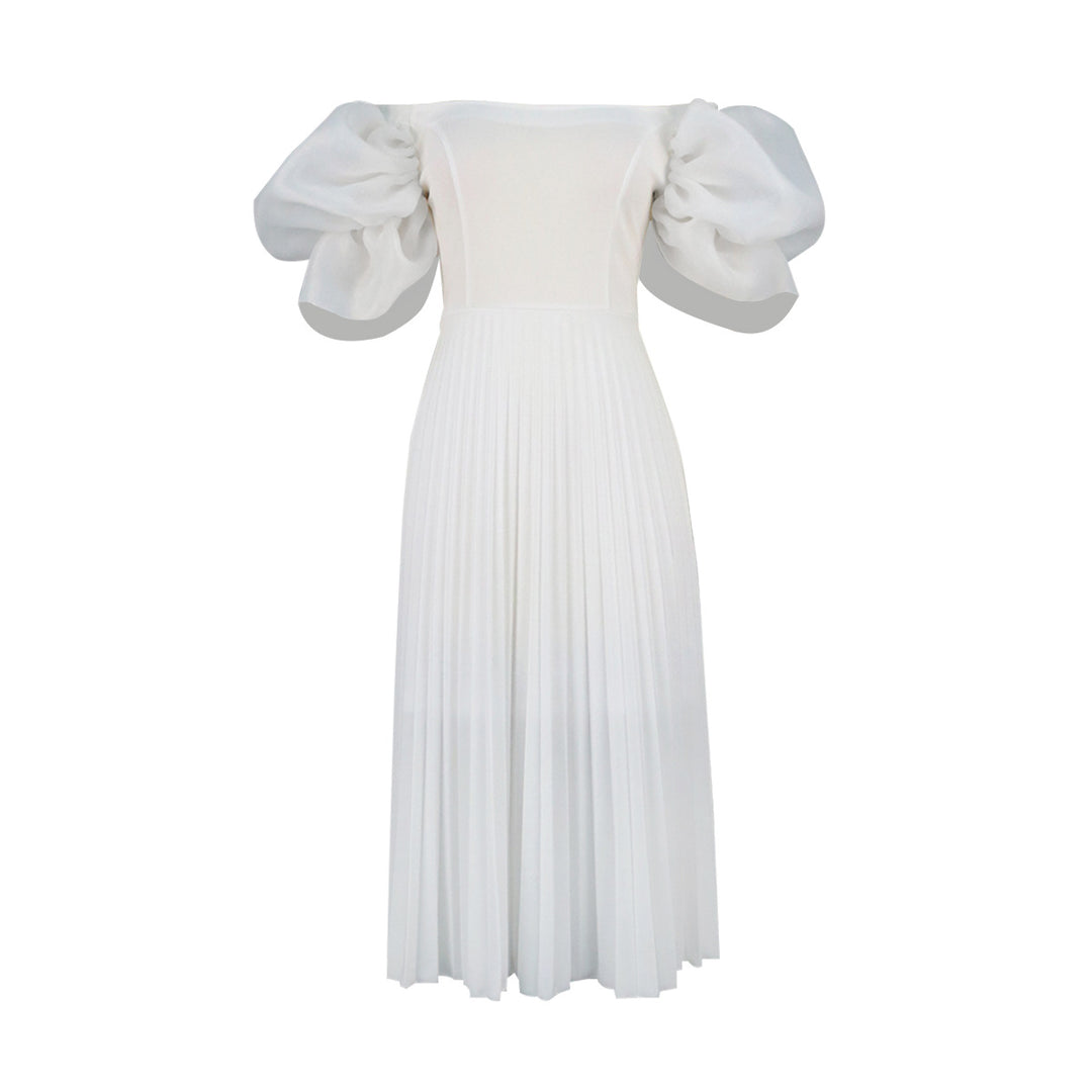 Damen elegantes Midikleid mit Puffärmeln und plissiertem Rock Echo Archiv