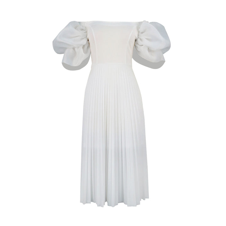 Damen elegantes Midikleid mit Puffärmeln und plissiertem Rock Echo Archiv