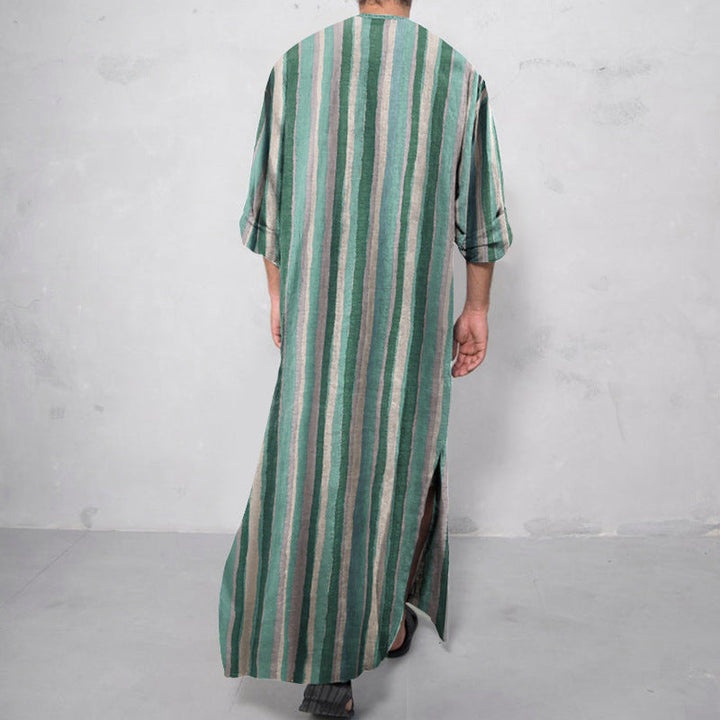 Herren nan lockerer Kaftan aus Leinenmischung mit Knopfleiste und aufgesetzten Taschen Echoarchiv