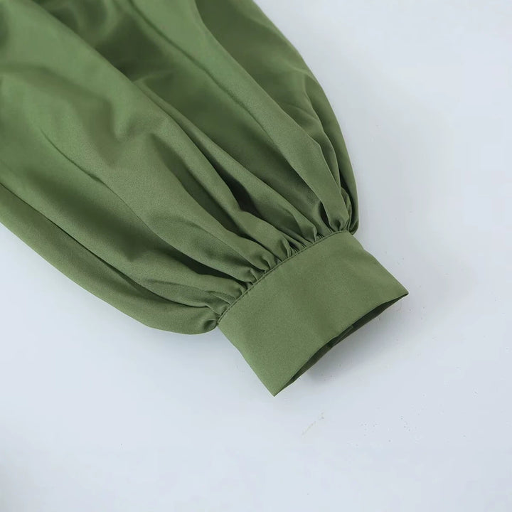Damen Fließendes Maxikleid mit Ballonärmeln, Rüschendetails und Stehkragen Echoarchiv