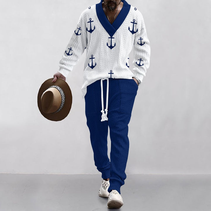 Herren maritimer Strickpullover mit einzigartigen Anker-Motiv und komfortabler Hose Echoarchiv