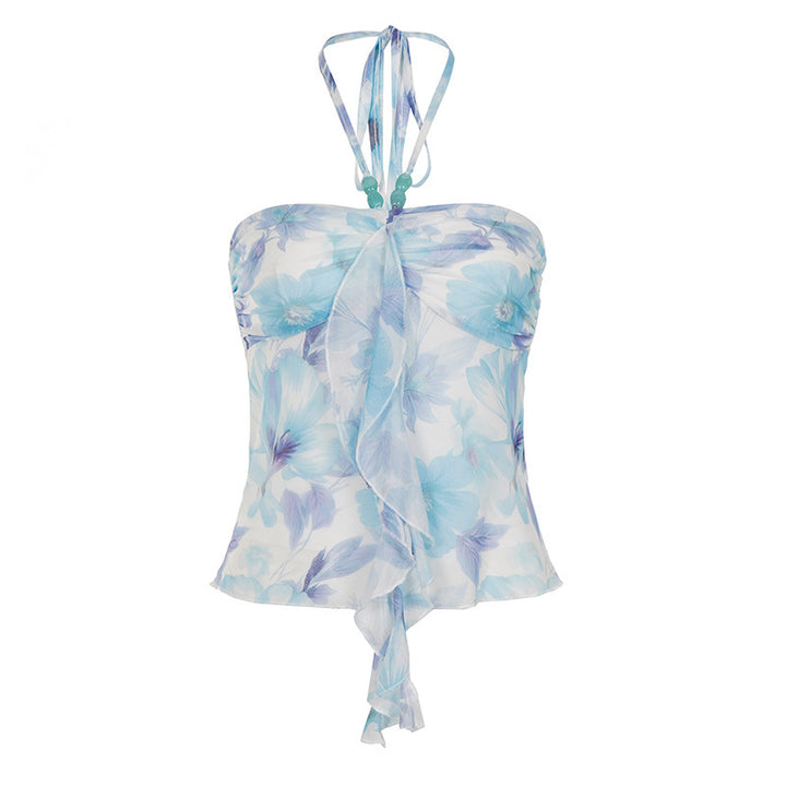 Damen Spaghetti-Trägertop mit floralen Einsätzen und transparenten Rüschen Echo Archiv