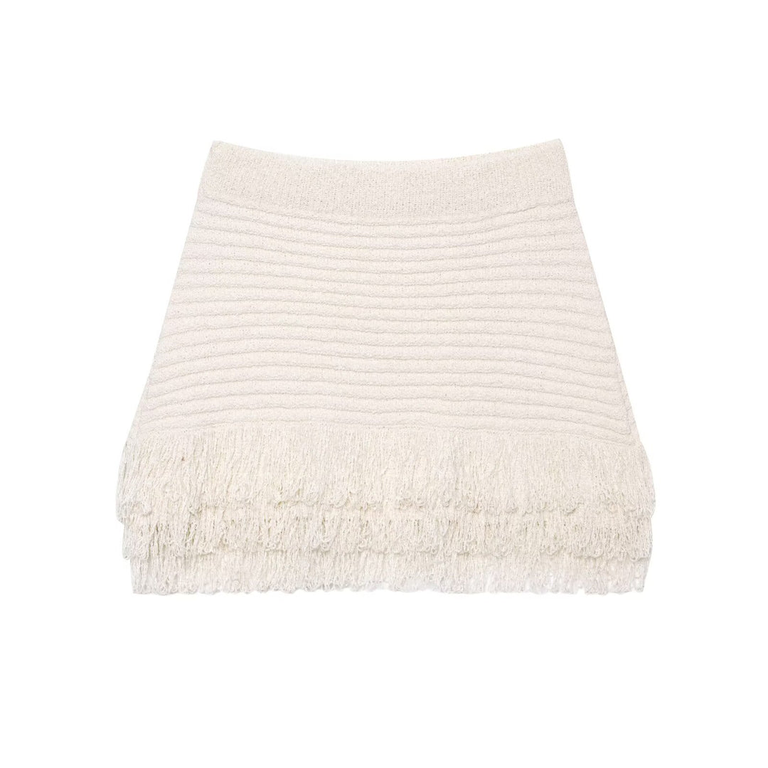 Damen Kurzarm-Strickjacke mit fransigem Saum und dekorativen Knöpfen Echo Archiv