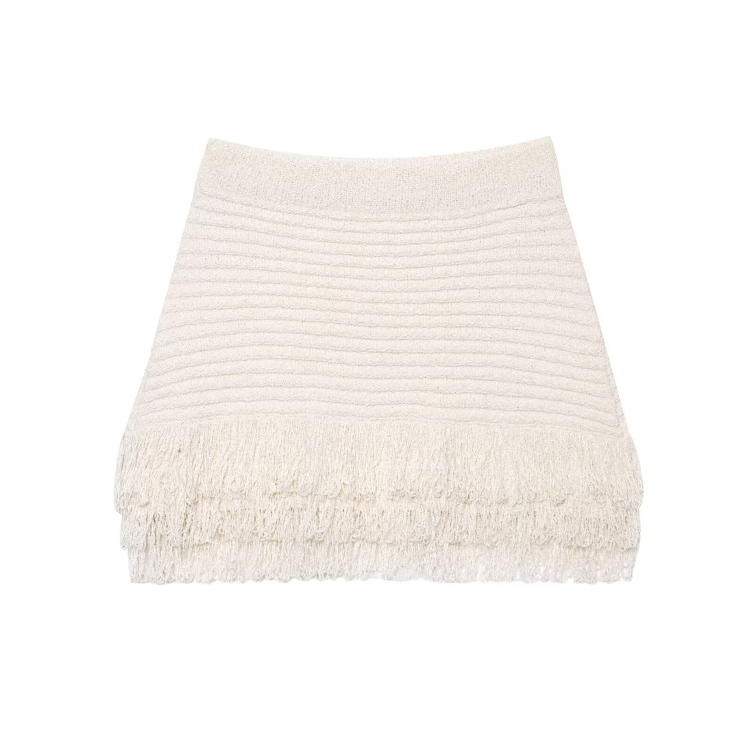 Damen Kurzarm-Strickjacke mit fransigem Saum und dekorativen Knöpfen – Veloura